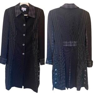 Alberto Makali VIntage SIze 4 Black Mixed Stripe Plaid Long Jacket Coat